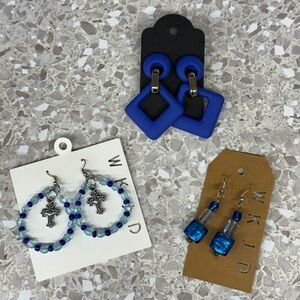 Blue and Silver Geometric Earrings